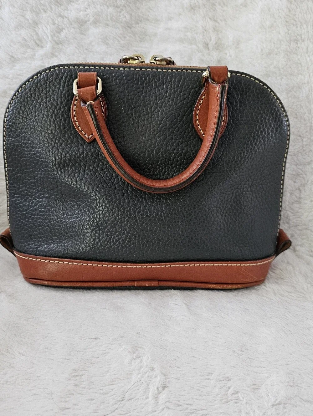 Dooney & Bourke Black Pebbled Leather Satchel with Brown Trim 1975 - Picture 2 of 4